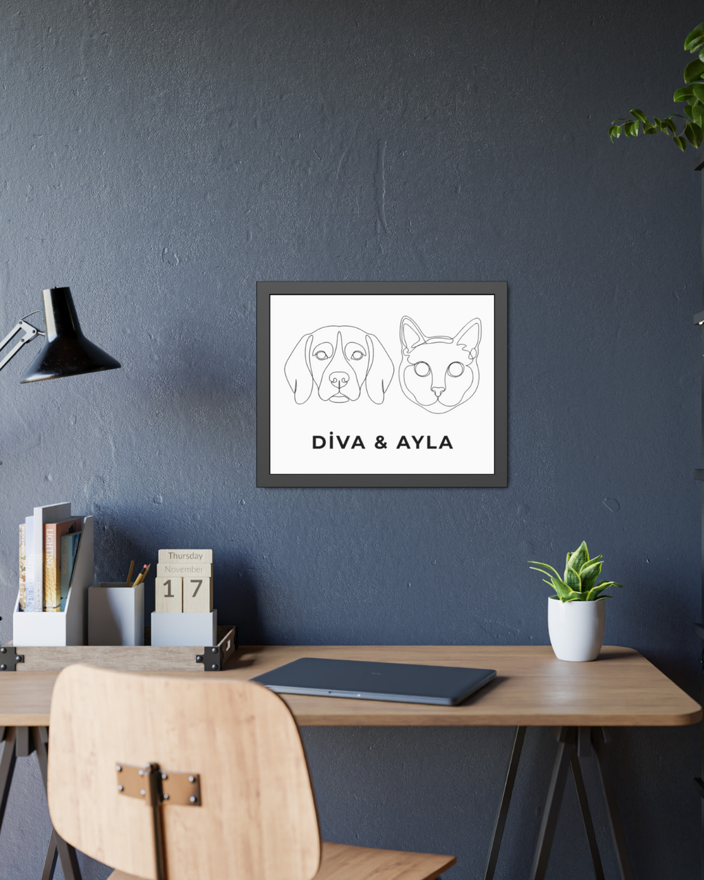 Kişiye Özel "Line Art" Temalı Evcil Hayvan Tasarımlı Tablo