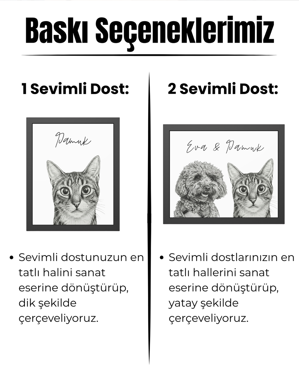 Kişiye Özel "Kara Kalem" Temalı Evcil Hayvan Tasarımlı Tablo