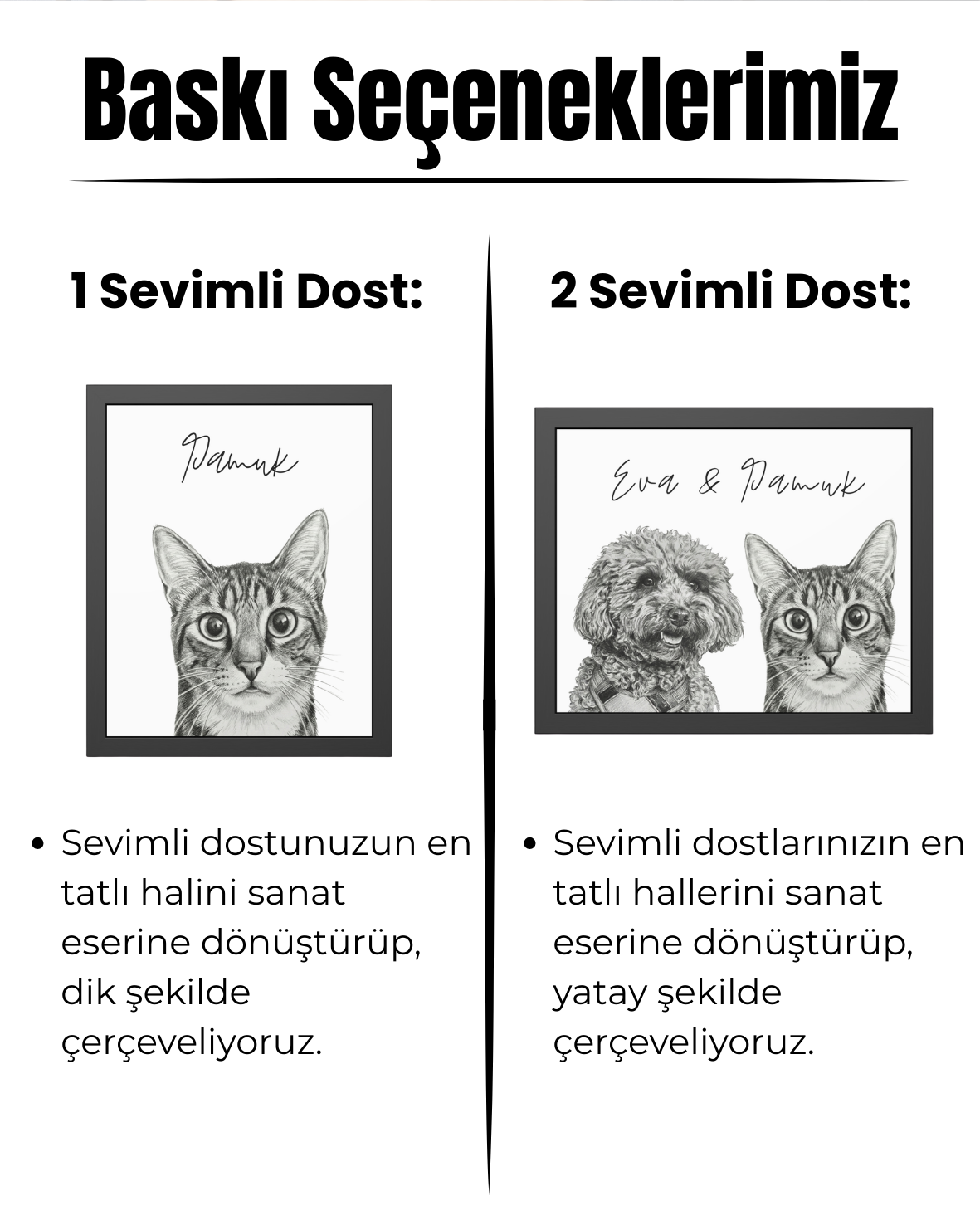 Kişiye Özel "Kara Kalem" Temalı Evcil Hayvan Tasarımlı Tablo