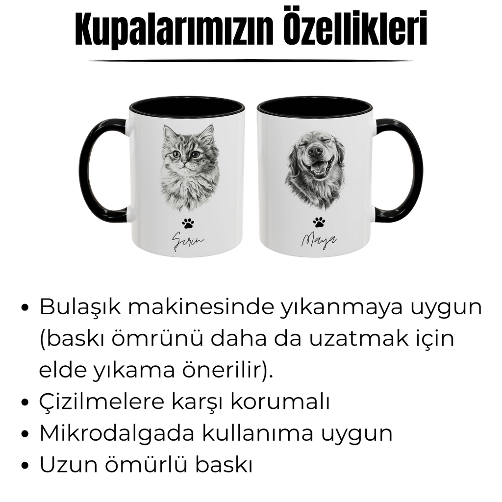 Kişiye Özel "Kara Kalem" Temalı Evcil Hayvan Tasarımlı Kupa